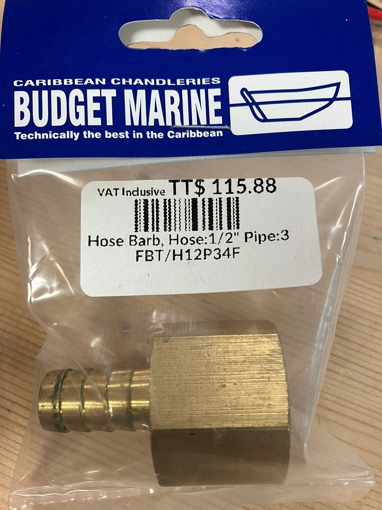 Hose Barb, Hose:1/2" Pipe:3/4Fpt Tapered Brass