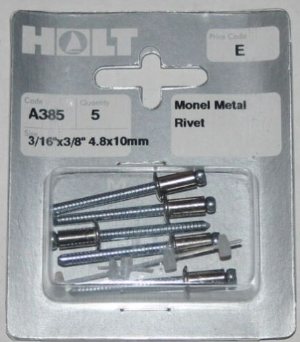 Rivet, Monel Metal 3/16 x 3/8" 4.8x10mm 5 Pack