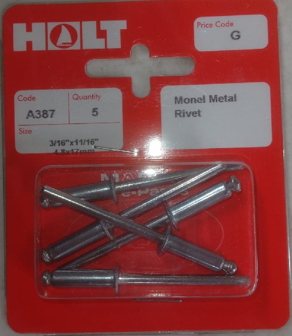 Rivet, Monel Metal 3/16 x 11/16" 4.8 x 17mm 5 Pack