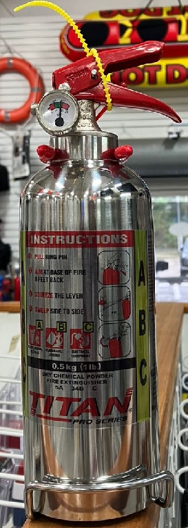 Fire Extinguisher, ABC Dry Chemical Titan Stainless Steel 0.5kg (1Lb)