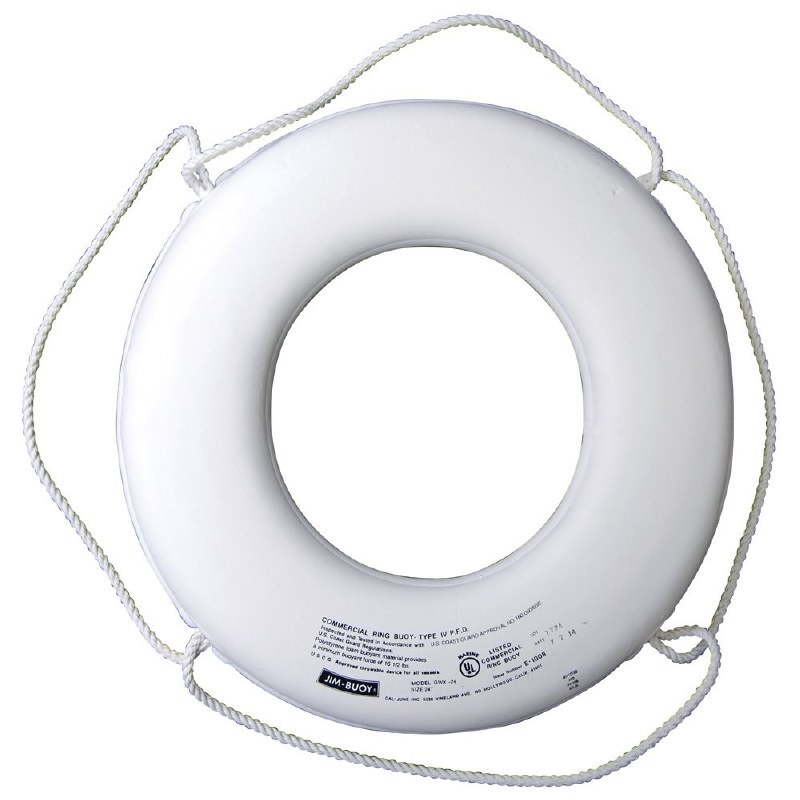 Ring Buoy, 24" White Lifebuoy with Rope US Coast Guard Approved