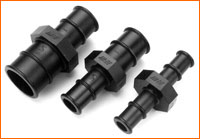 Reducer Coupling, Black Plastic 1-1/8" Hose to 1-1/2" Hose