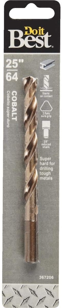 Drill Bit, Cobalt 25/64 25/64" Shank:3/8 f Stainless Steel 1/Cd