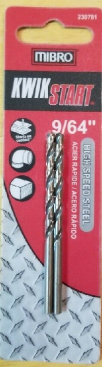 Drill Bit, Hi-Speed 9/64" 2/Card