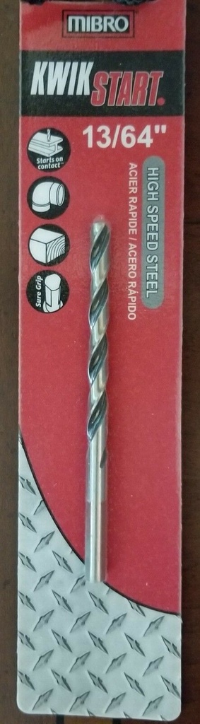 Drill Bit, Hi-Speed 13/64" 1/Card