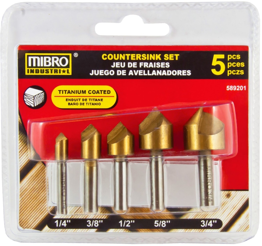 Countersink Set, Titanium Coated 5 Piece