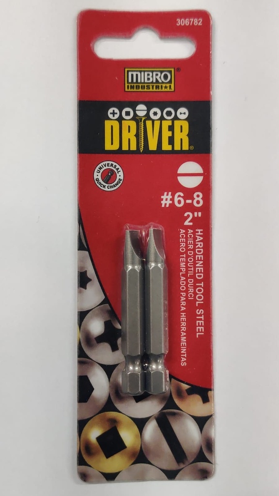 Driver Bit, Slot #6-8 2" 2 per Card