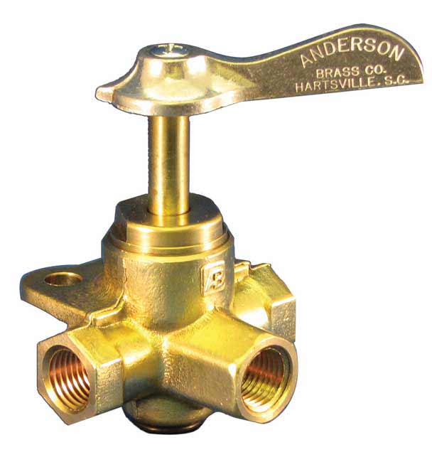 3 Way-Valve, 1/4" Plastic Tapered Thread with Click Fuel Brass