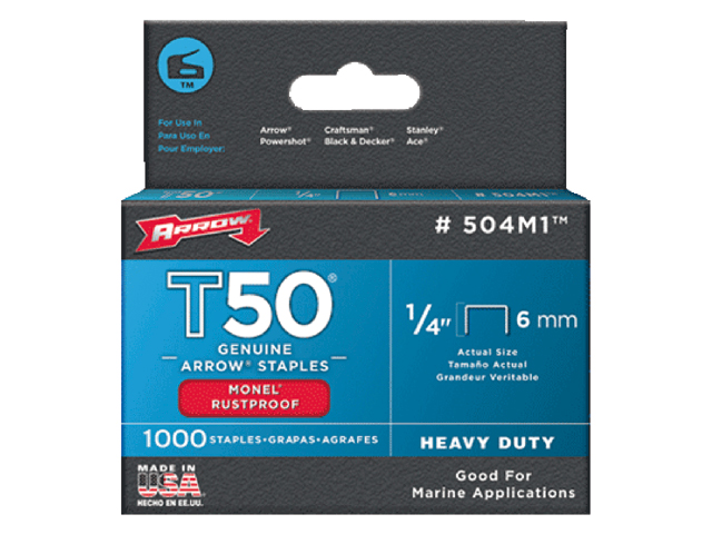 Staples, T50 1/4" Monel 1000pk