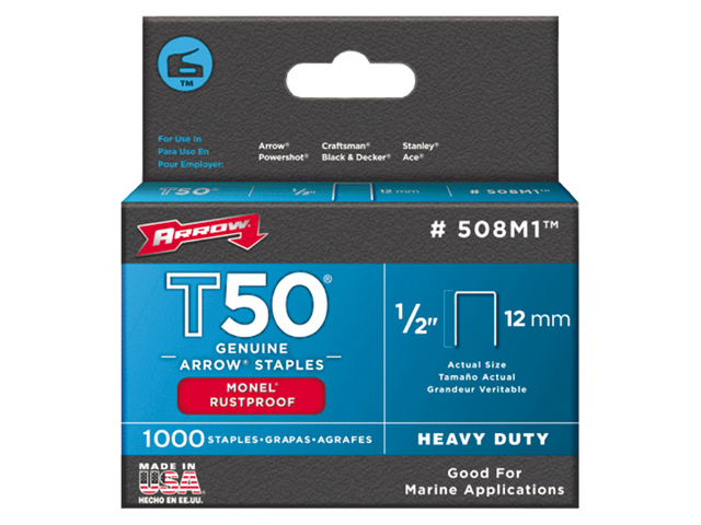 Staples, T50 1/2" Monel 1000pk