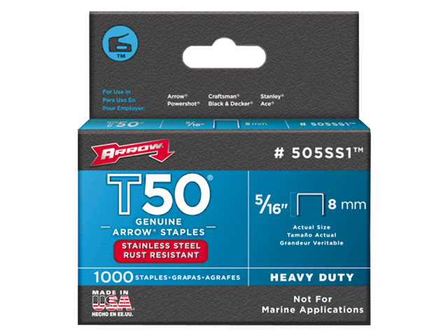 Staples, T50 5/16" Stainless Steel 1000pk