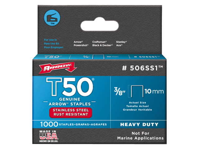 Staples, T50 3/8" Stainless Steel 1000pk