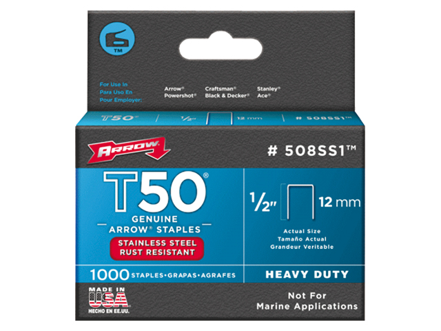 Staples, T50 1/2" Stainless Steel 1000pk