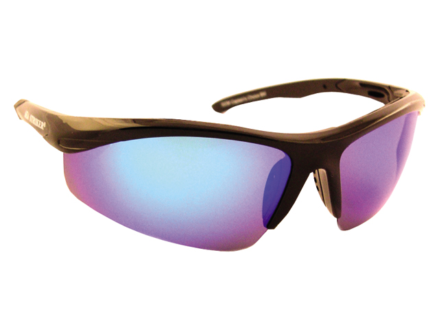 Sunglasses, Captain's Black Frame Blue Mirror Lens