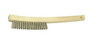 Wire Brush, Stainless Steel 1"x6" with Wood Curved Handle 14"