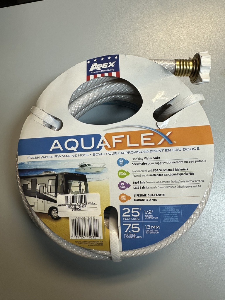 Washdown Hose, 1/2" x 25' White