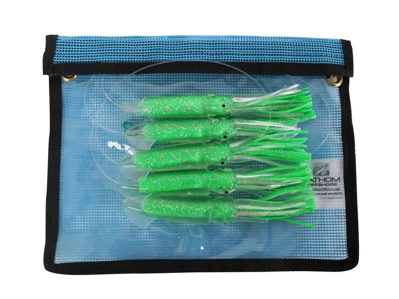 Lure,Squid Chain, Sen Sqd 6 Fluorescent Green with Holo Fleck