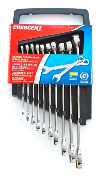 Wrench Set, with Rack 10 Piece SAE Combination