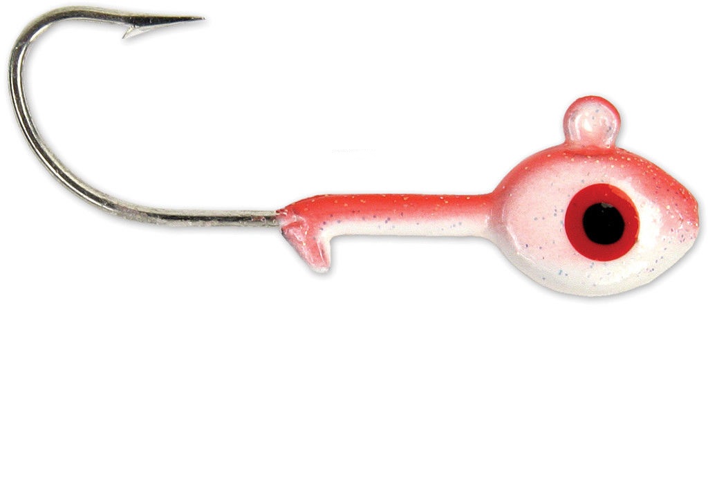 Jig, Grub Head 3/8oz 2/0 Hook White Red 7Pk