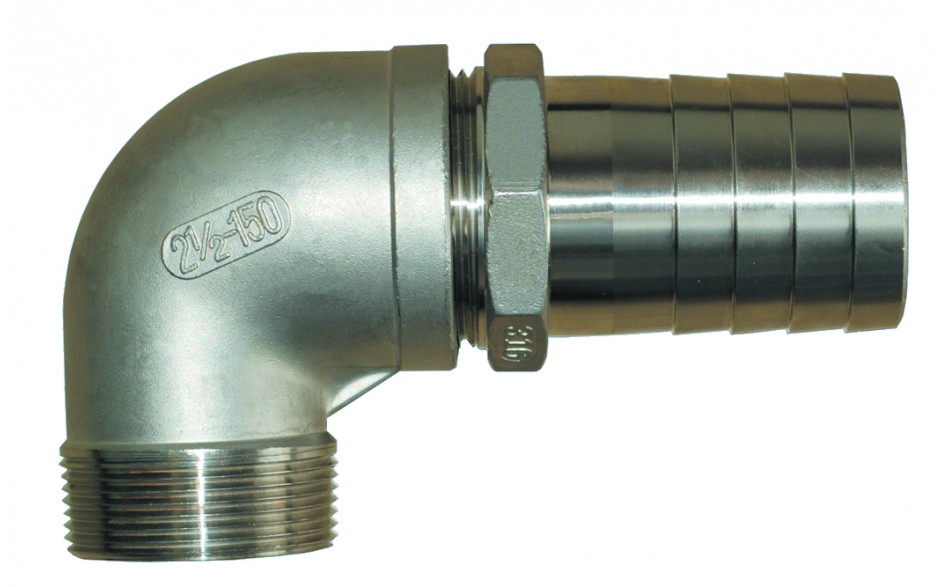 Elbow Thread Barb, Bronze Pipe:2.5" NPT Male Hose:2.5" 90º