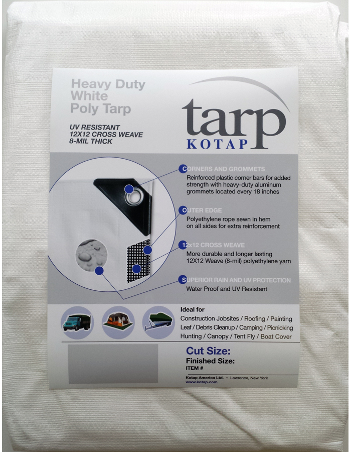 Tarpaulin, 8' x 10' Heavy Duty Polyester White