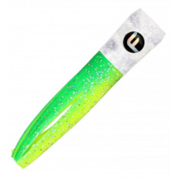 Lure, Mini Soft Chugger 4" Glitter Head Green Chartreuse 4Pk