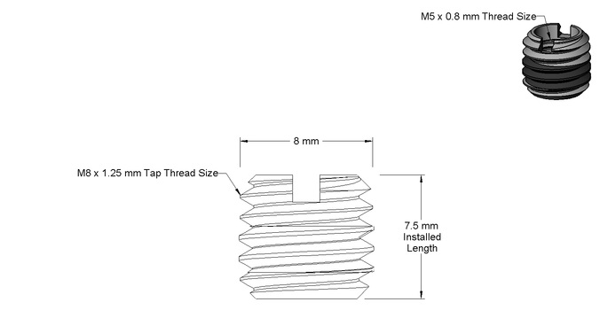 Thread Locking Insert, Stainless Steel M5 x 0.8 x 7.5mm