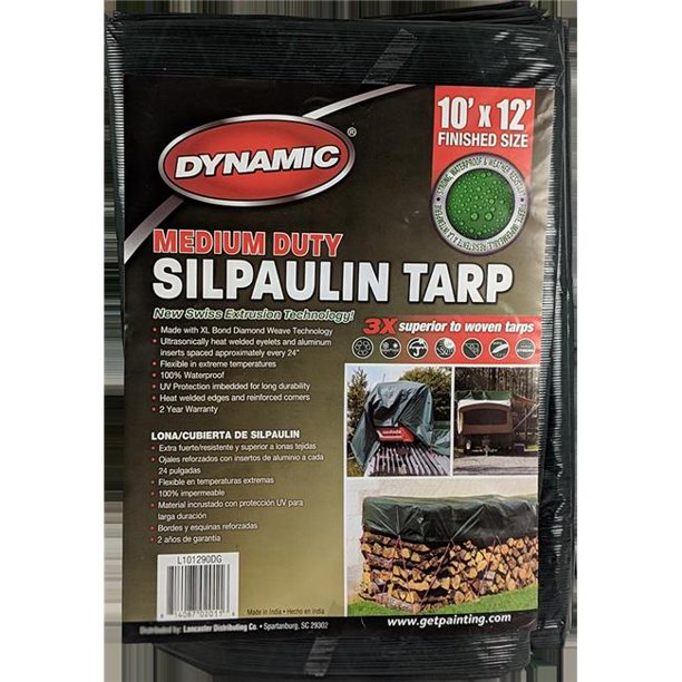 Tarpaulin, 10' x 12' 90Gsm Medium Duty Dark Green with UV Protection