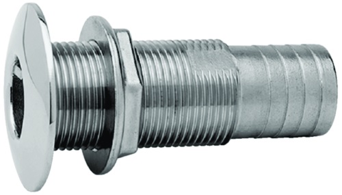 Thru-Hull, Stainless Steel Hose:1" Flange:2-1/4"