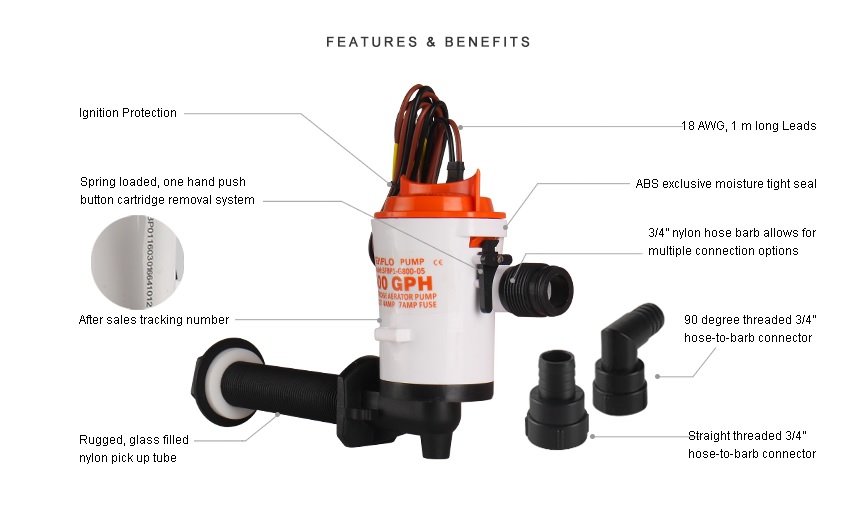 Baitwell/Livewell Pump, 05 Series 12V 600GpH