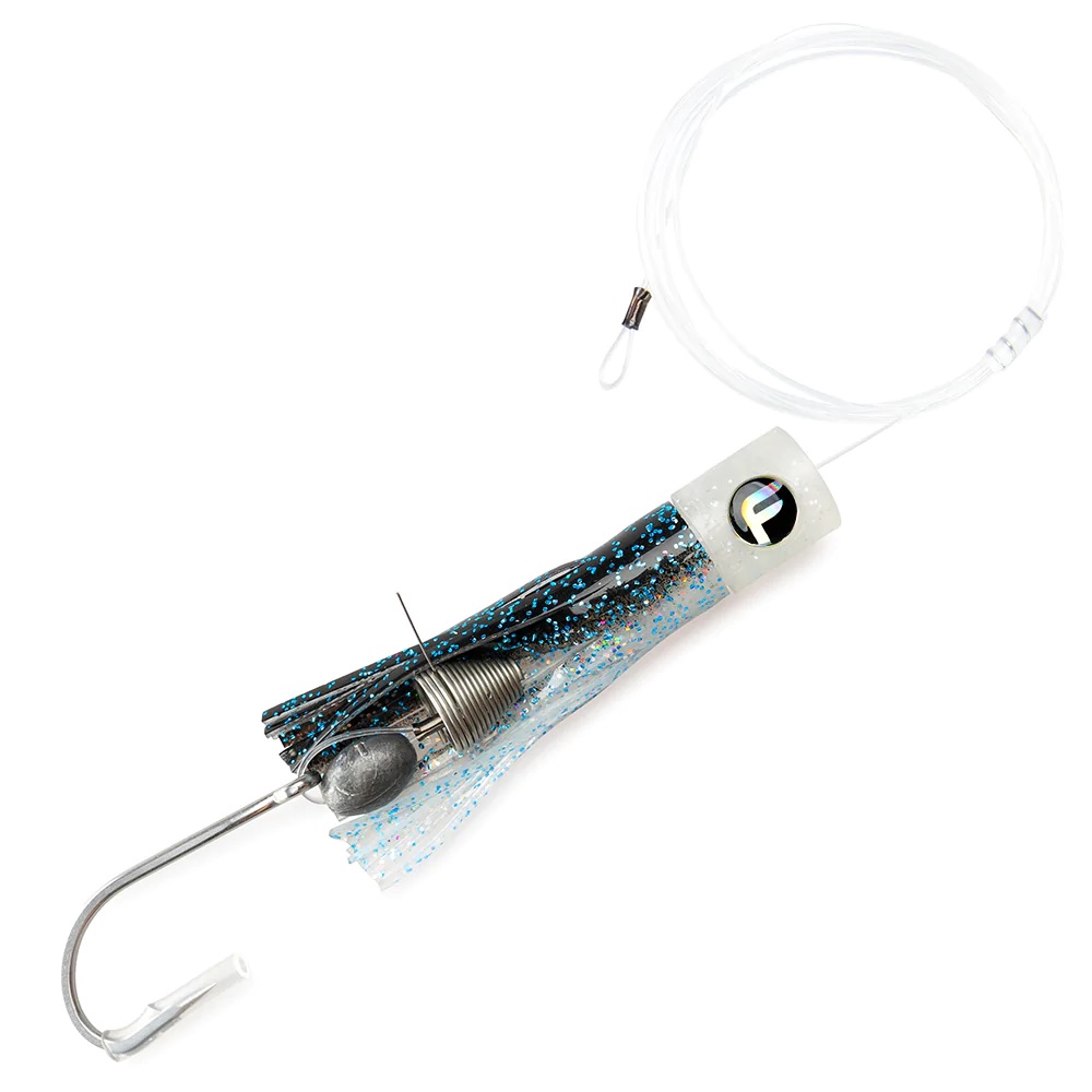 Lure, Mini Soft Flat 4" Glitter Head Black Clear/Blue Fleck Pre-Rigged