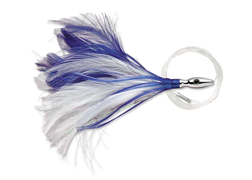 Lure, Flash Feather Rigged Trolling 4" Blue/White