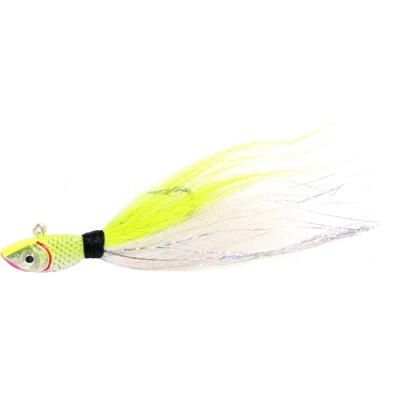 Jig, Bucktail with Rattle and Grub Keeper 1/2oz Sz:5/0 Chartreuse/White