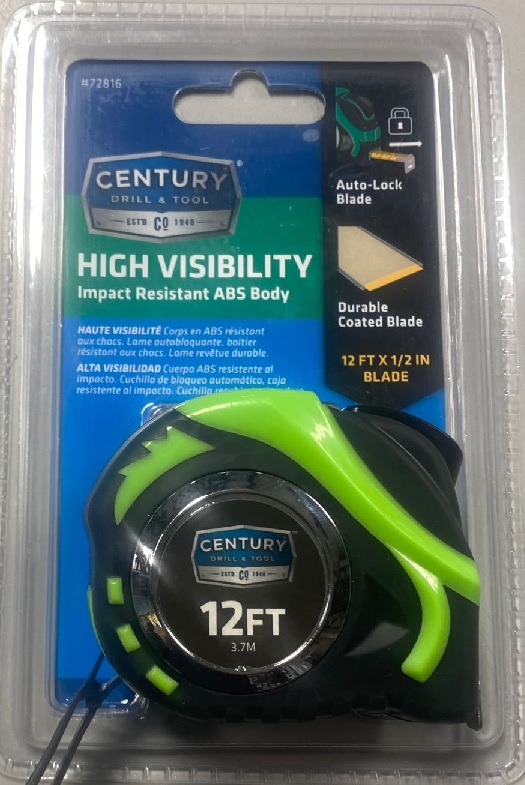 Tape Measure, 1/2" x 12' High Visibility