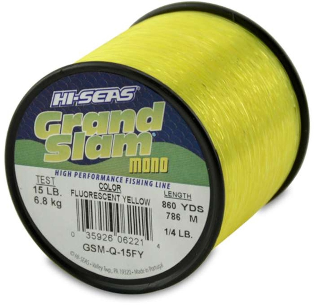 Monofilament, Grand Slam 15lb Test 1/4lb Spool 860yds Fluorescent Yellow