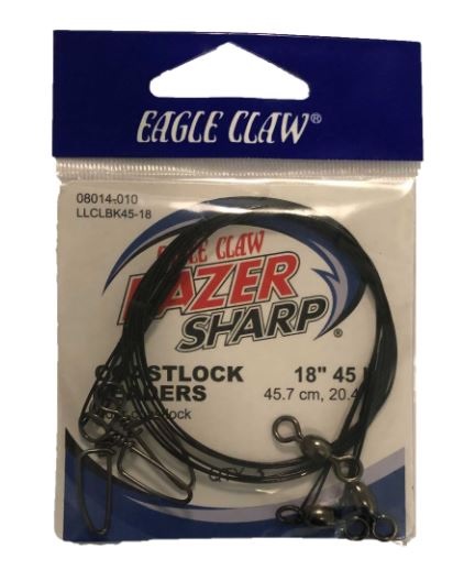 Leader Wire, 18" 45Lb with Coastlock Snap and Crane Swivel Black 3Pk