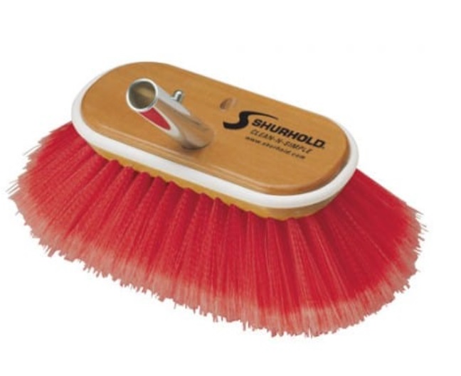 Deck Brush, 6" Combo Soft/Medium Red Bristles with Shur-Lok Male