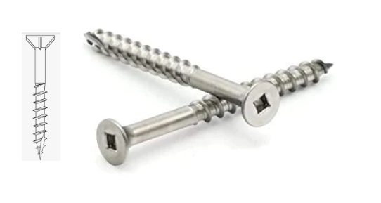 Deck Screw, Stainless Steel 316 Flat Head with Nibs #10 x 1-1/2 Square Drive 100/Box