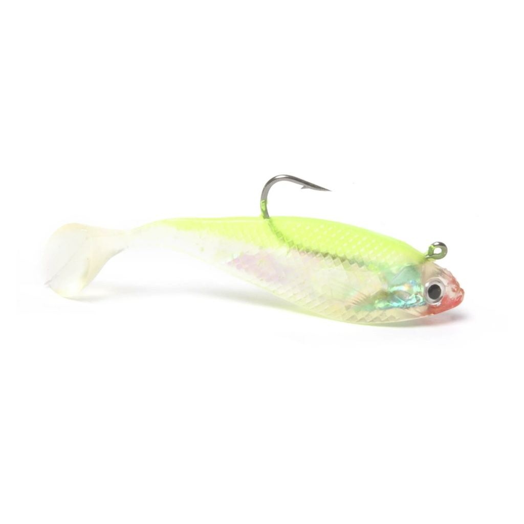 Lure, Rigged Shad Chartreuse/Red Mouth 3" 5Pk