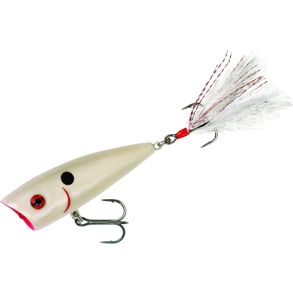 Lure, Boss Pop Topwater Popper 3" 3/8oz Dressed Treble Bone Shiner