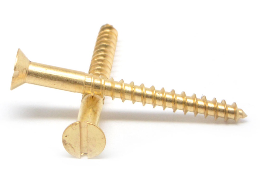 Wood Screw, Brass Flat Slotted Head #10 x1"