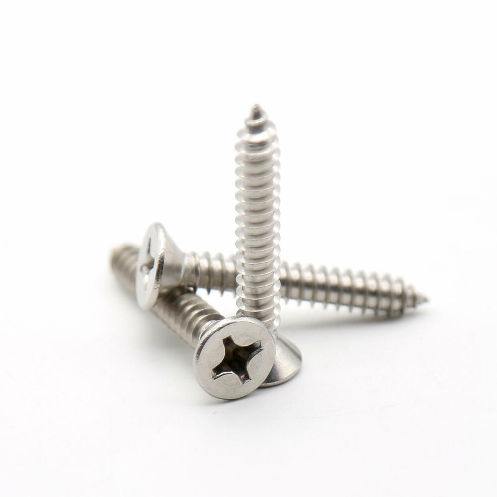 Self Tapping Screw, Stainless Steel #4 x 1-1/4" Flat Phillip Head