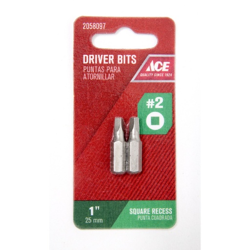 [ACE/2058097] Driver Bit, Square-Recess #2 1" 2 per Card