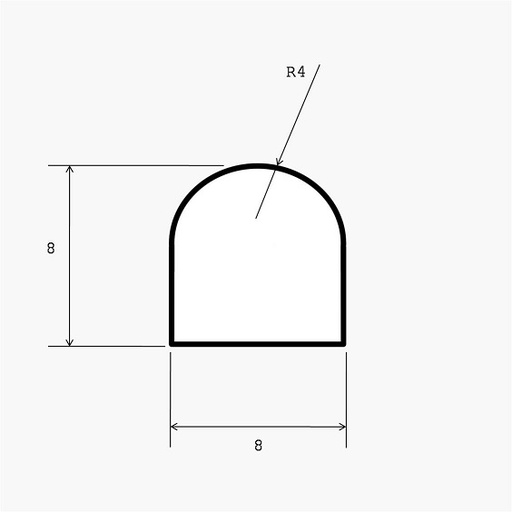 [GOI/95663] Seal Profile, Neoprene Half-round 8mm for Crist per Foot