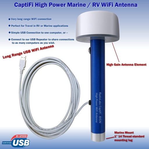 [RDL/WAVERVMAR] Wifi Antenna, Long Range Marine Direct USB Connect