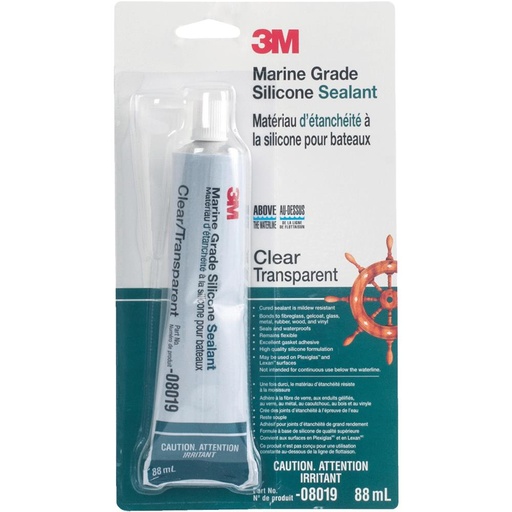 [MMM/08019] Silicone Sealant, Marine-Grade Clear 3oz/Tube