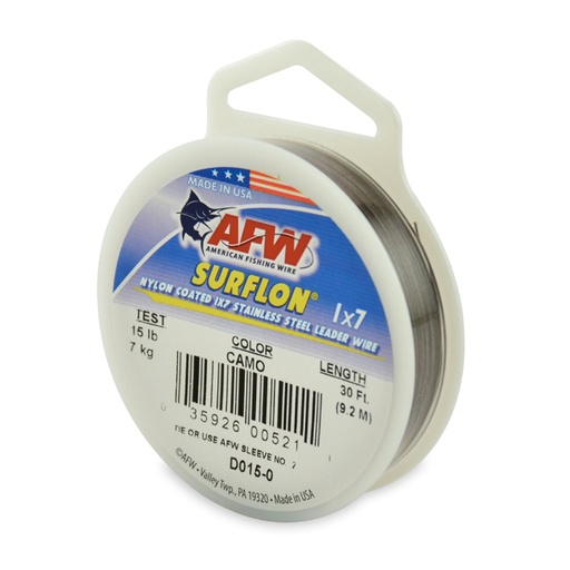 [AFW/D015-0] Leader Wire 15Lb Surflon 1x7 Coated Brown 30' Coil