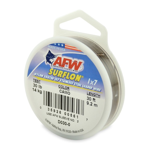 [AFW/D030-0] Leader Wire 30Lb Surflon 1x7 Coated Brown 30' Coil