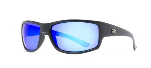 [HEN/2405-0245] Sunglasses, Rip Matte Black Frame Blue Mirror Lens