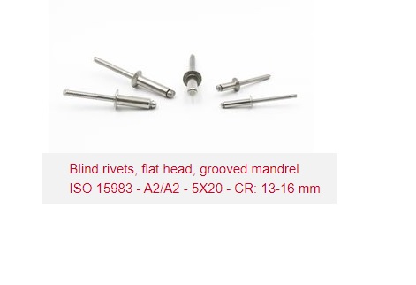 [FPR/MSFH5X20] Rivet, Stainless Steel Flat Head w/Grooved Mandrel A2 5x20 13-16mm